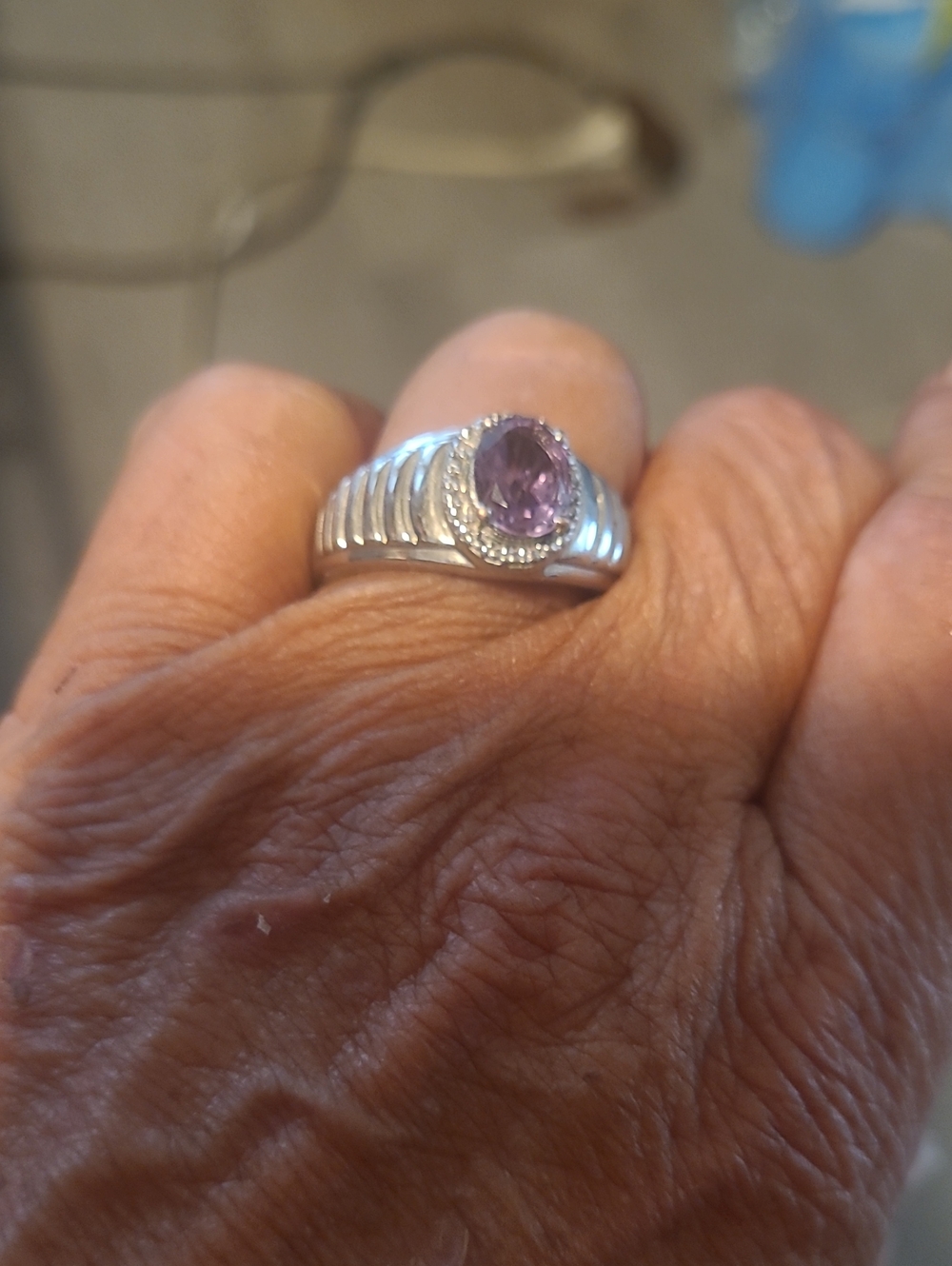 Sterling Silver Purple Gemstone Halo Ring - Women Jewelry